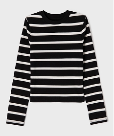 GEMO Tee-shirt manches longues à rayures coupe courte fille noir standard