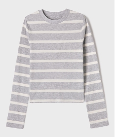 GEMO Tee-shirt manches longues à rayures coupe courte fille gris standard