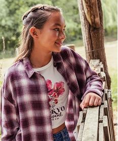 GEMO Chemise à carreaux en flanelle de coton fille Violet