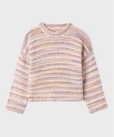 GEMO Pull court et large en maille fantaisie à rayures colorées fille Rose