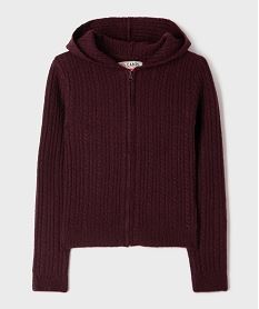 GEMO Gilet à capuche zippé en maille fantaisie extensible fille Rouge