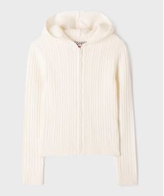 GEMO Gilet à capuche zippé en maille fantaisie extensible fille Beige