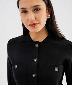 cardigan a col polo avec poches poitrine femme noir standard giletsJ050801_2
