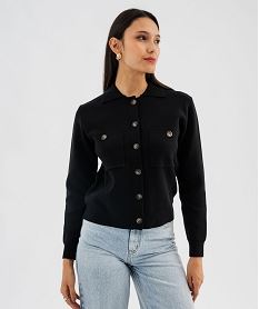 cardigan a col polo avec poches poitrine femme noir standard giletsJ050801_4