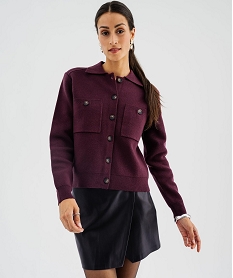 GEMO Cardigan à col polo avec poches poitrine femme violet standard