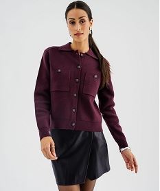 cardigan a col polo avec poches poitrine femme violet standard giletsJ051001_4