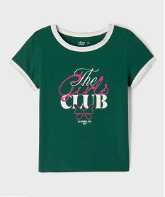 GEMO Tee-shirt manches courtes avec inscription colorée fille vert standard
