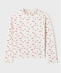 GEMO Tee-shirt manches longues à motifs coeurs fille Beige