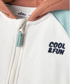sweat zippe a capuche avec empiecements colores bebe garcon beigeJ054801_2