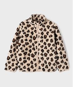 GEMO Sweat zippé à col montant en sherpa fille beige standard