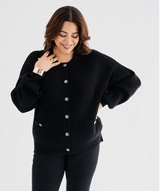 GEMO Gilet à col rond en grosse maille femme grande taille Noir