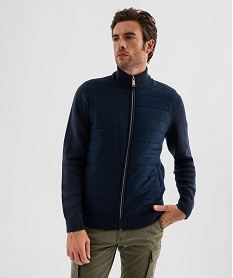 GEMO Gilet bimatière avec col montant et buste matelassé homme Bleu