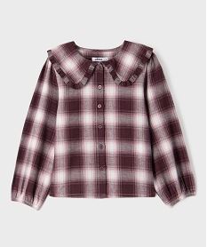 GEMO Chemise manches longues à carreaux et grand col Claudine fille Rouge