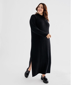 GEMO Robe pull longue fendue sur les côtés femme grande taille Noir