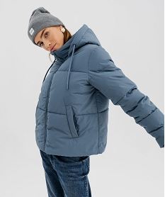 GEMO Doudoune à capuche et col montant femme bleu standard