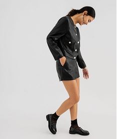 GEMO Short ample en matière synthétique cuir imitation femme noir standard