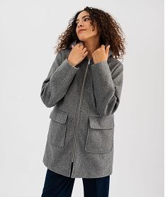 GEMO Manteau mi-long zippé à capuche femme Gris