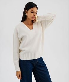 GEMO Pull col V en maille douillette femme Beige