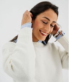 GEMO Pull en maille douillette extensible contenant de la laine femme blanc chine