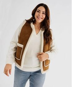 GEMO Veste sans manches en suédine et doublure sherpa femme grande taille Brun