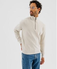 pull en coton a col camionneur homme beige pullsJ082001_4