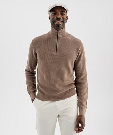 pull en coton a col camionneur homme brun pullsJ082201_2