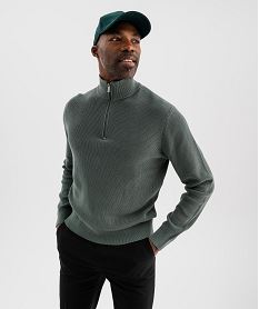 pull en coton a col camionneur homme vert standard pullsJ082401_4