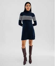 GEMO Robe courte en maille côtelée à rayures femme - LuluCastagnette Bleu