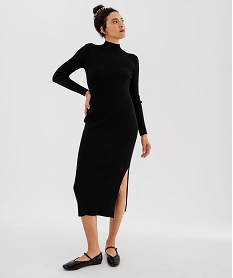 GEMO Robe pull longue fendue sur un côté femme Noir