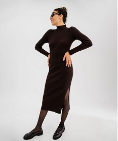 GEMO Robe pull longue fendue sur un côté femme marron standard