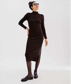 robe pull longue fendue sur un cote femme marron standardJ083601_3