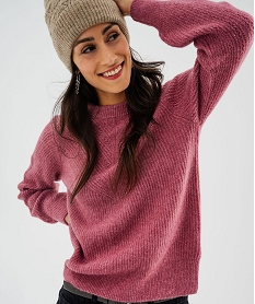 GEMO Pull en maille douce et extensible à plastron ajouré femme rose standard