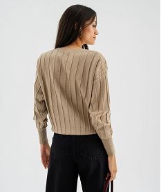 pull fin loose a rayures texturees et maille pailletee femme beige pullsJ087201_3