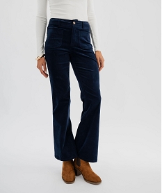 GEMO Pantalon flare taille haute en velours extensible femme - LuluCastagnette Bleu