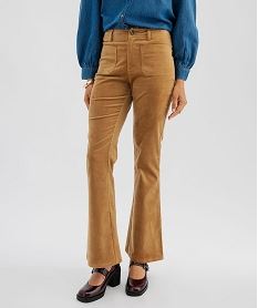 GEMO Pantalon flare taille haute en velours extensible femme - LuluCastagnette marron vif