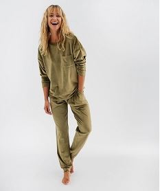 GEMO Pyjama en velours extensible femme vert standard