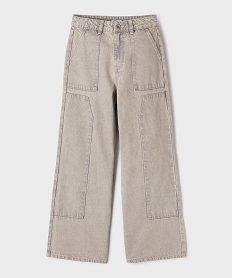 GEMO Jean wide leg en denim délavé avec grandes poches plaquées fille gris standard