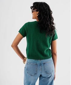 pull manches courtes en maille texturee a boutons femme[missing] vert standard giletsJ092701_4
