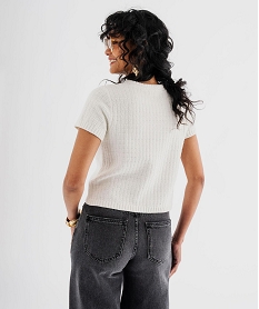 pull manches courtes en maille texturee a boutons femme[missing] beige giletsJ092901_4