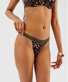 GEMO Culotte échancrée en dentelle et microfibre fleurie femme Vert