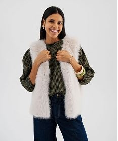 GEMO Veste sans manches en fourrure imitation femme Beige