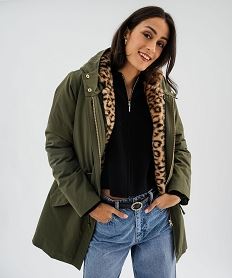 GEMO Parka à capuche 3 en 1 avec doublure chaude femme kaki standard