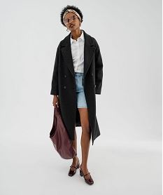 manteau long croise a double boutonnage et col femme gris standard manteauxJ099501_4