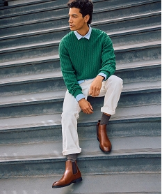 GEMO Pantalon en coton coupe Regular homme Beige