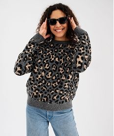 GEMO Pull à motif léopard femme gris standard