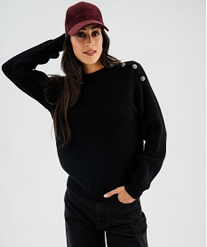 GEMO Pull en grosse maille à boutons décoratifs femme Noir