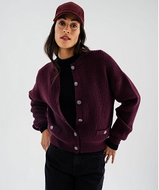 GEMO Gilet en grosse maille côtelée extensible avec boutons gravés femme violet standard