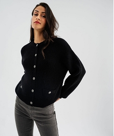 GEMO Gilet en grosse maille côtelée extensible avec boutons gravés femme Noir