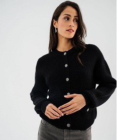 gilet en grosse maille cotelee extensible avec boutons graves femme noir giletsJ102101_3