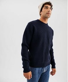 GEMO Pull en maille fantaisie à col rond homme Bleu
